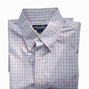 BROOKS BROTHERS • Large short sleeve shirt white with pink blue casual men's